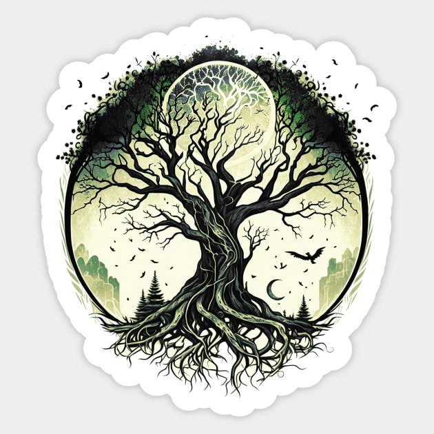 Tree of Life Under the Moon Connection, Life, Magic, Mystery Sticker by Dragonfly Tees